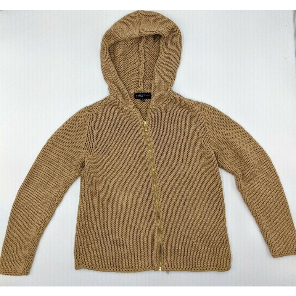 Women's Hoodie Zippered Sweater Jones New York Signature Camel Size Medium